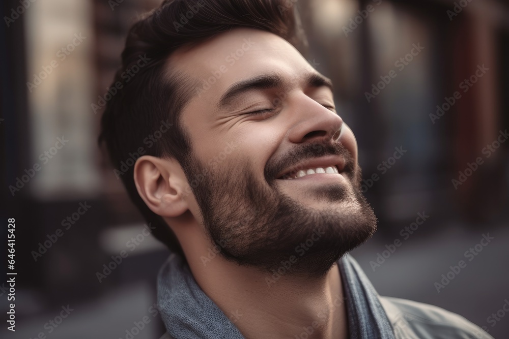 Fototapeta premium handsome guy with his eyes closed smiling