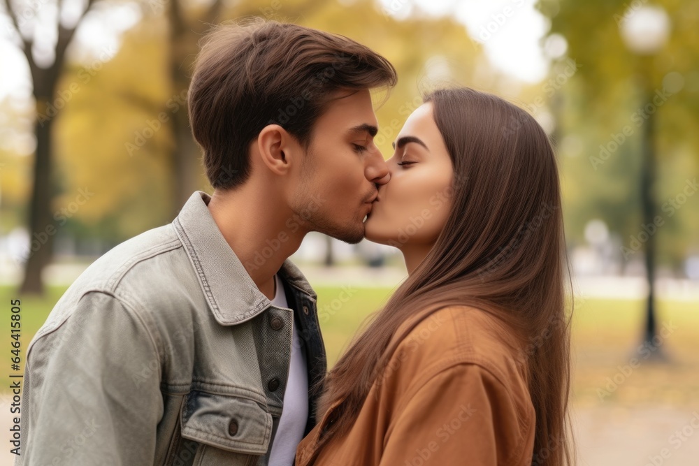 cropped shot of an affectionate young couple kissing in a park cropped shot of an affectionate young couple kissing in a park