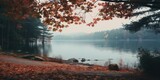 Generative AI, Autumn aesthetic landscape panorama, muted neutral colors. 