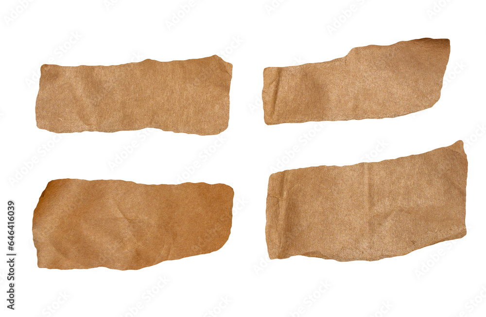 Brown torn paper piece on transparent background. Ripped paper label png.