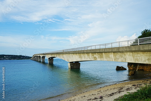 Kouri Bridge with beautiful blue ocean in Kouri Island  Okinawa  Japan -                                            