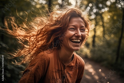 shot of a young woman having fun in the forest