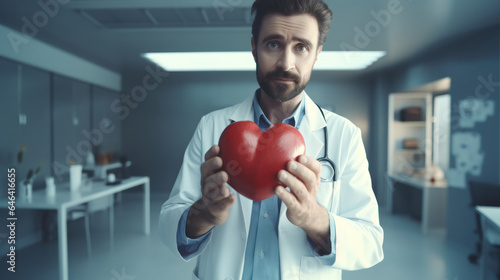 Cardiologist Holds Red Heart: Symbolizing Cardiac Health in Medicine and Medicare. © Ai Studio