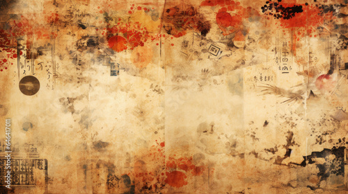 Vintage traditional Japanese painting . Painting on old paper. Generative AI.
