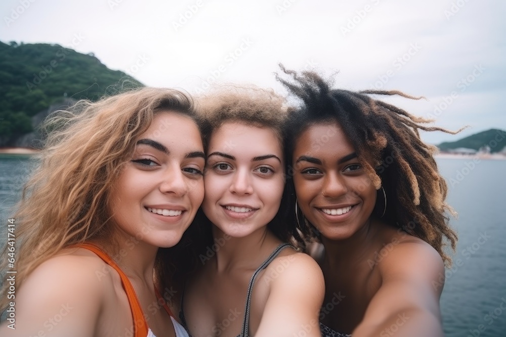 travel, friends and selfie in brazil for holiday, bonding and vacation together travel, friends and selfie in brazil for holiday, bonding and vacation together