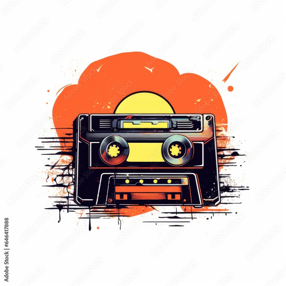 Fototapeta premium Transparent audio cassette tape on white background. AI Generated
