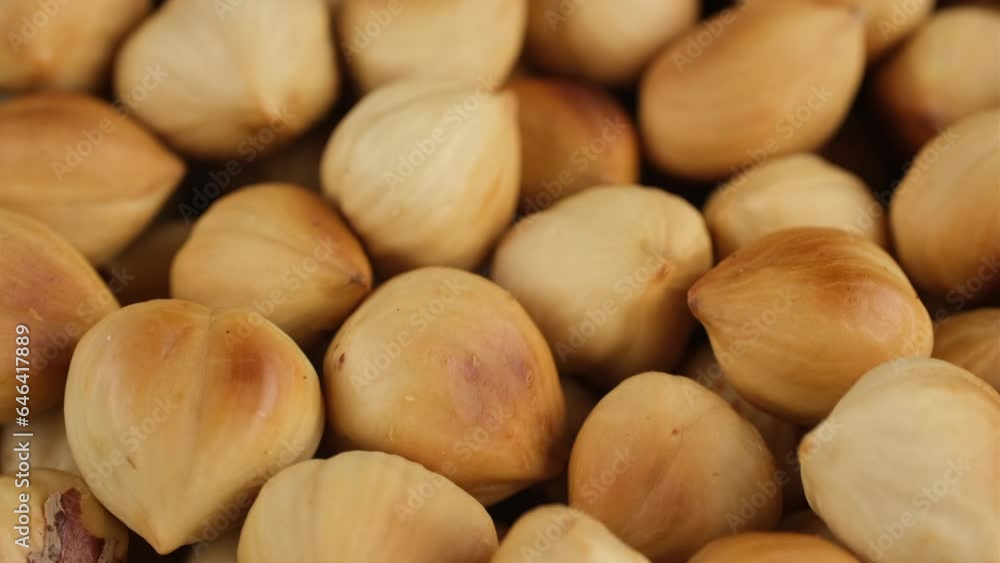 Roasted hazelnuts close up, rotation Roasted hazelnuts close up, rotation