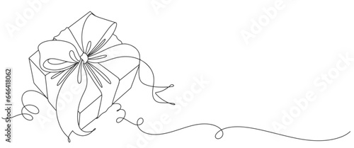 Out line drawing of gift box. Wrapped surprise package for christmas or birthday party .Party and celebration. Gift box line art outline vector illustration