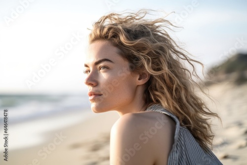 shot of a young woman looking over her shoulder while sitting on the beach