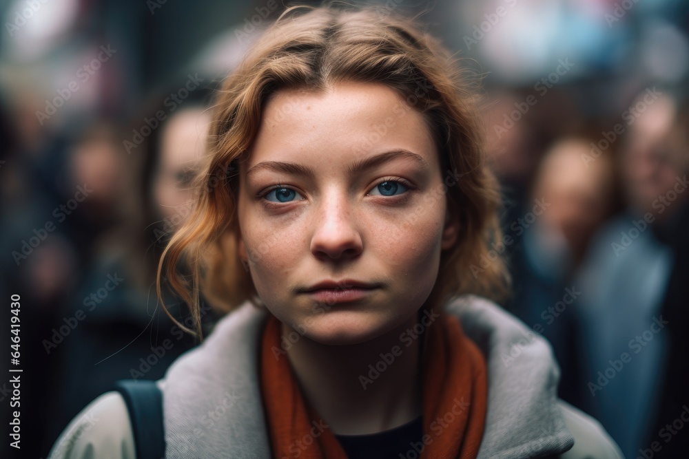 shot of a young woman at a protest rally shot of a young woman at a protest rally