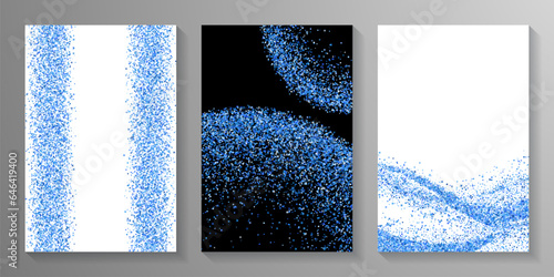 Exclusive blue confetti powder scatter texture. Triangle square circle star granules illustration. Holiday decor. Messy scruple elements grain confetti. Holiday decoration sequins splatter