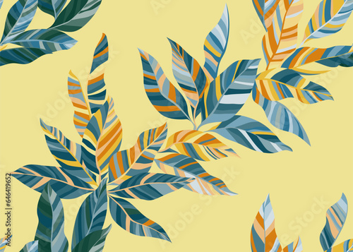 Decorative banana leafage endless wallpaper design. Minimal botanical spring ...