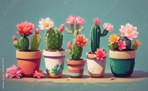 A cute cactus plants with sweet flowers illustration.