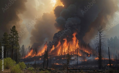 The ecological impact of a wildfire in a forest. photo