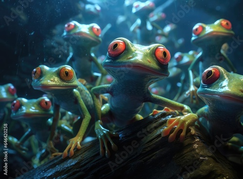 A group of red-eyed frogs © cherezoff