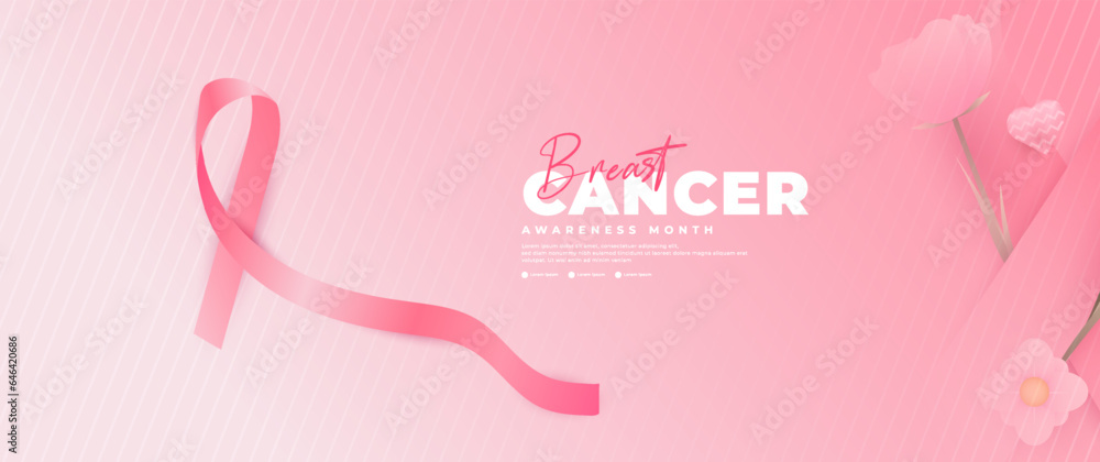 Breast Cancer Awareness Month banner, with pink ribbon elements