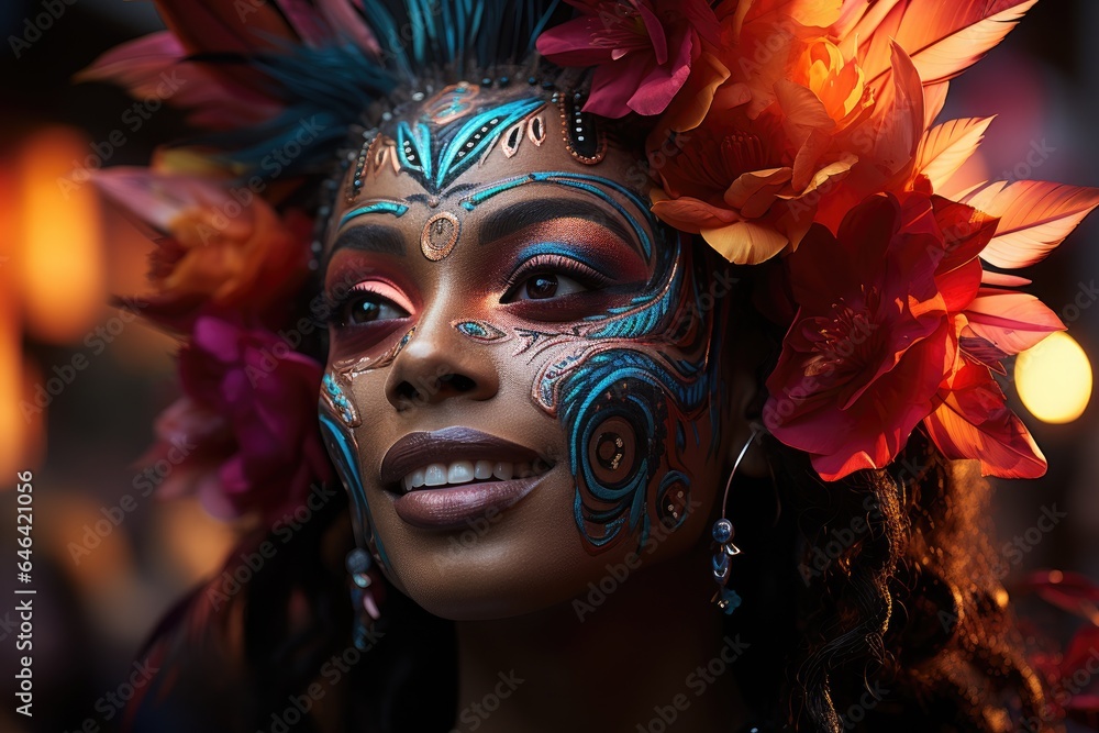 Vibrant dancers, floats and lush colors celebrate Carnival., generative IA