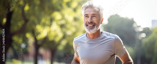 elderly man Jogging and smiling outdoors