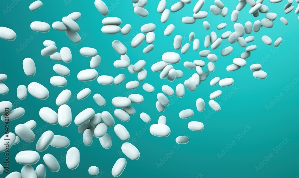 Digital illustration of pills, medicines, blue background. Generative AI Digital illustration of pills, medicines, blue background. Generative AI