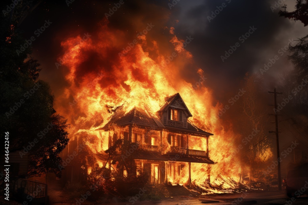 Illustration of a house on fire. Generative AI Illustration of a house on fire. Generative AI
