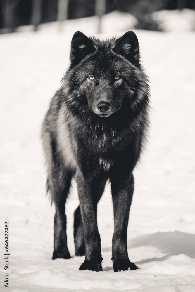 Obraz premium Black arctic wolf in snow vintage style