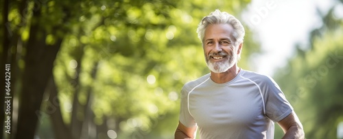 elderly man Jogging and smiling outdoors