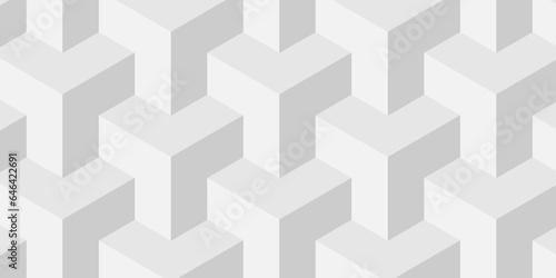 Seamless geometric hexagon cube pattern background. abstract cubes geometric white and gray color hexagon technology background. digital cube honeycomb Front view of white texture for background.