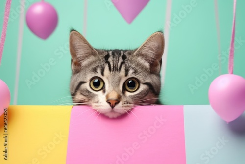 Playful Cat: Bright Pastel Animal Illustration for Cards and Banners, Birthday Party Invitation, Advertisement