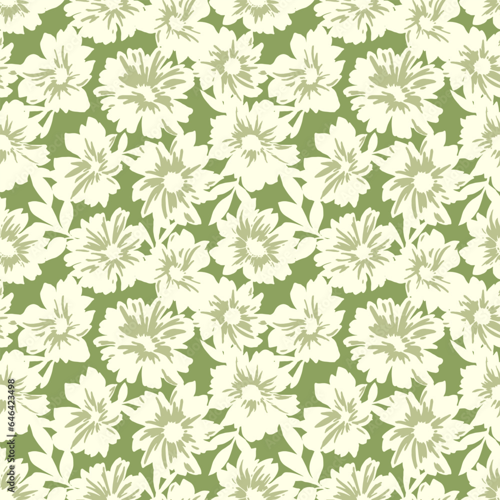 Beautiful popular vector seamless pattern with hand drawn abstract retro flower shapes in vintage style. Stock old fashion illustration.