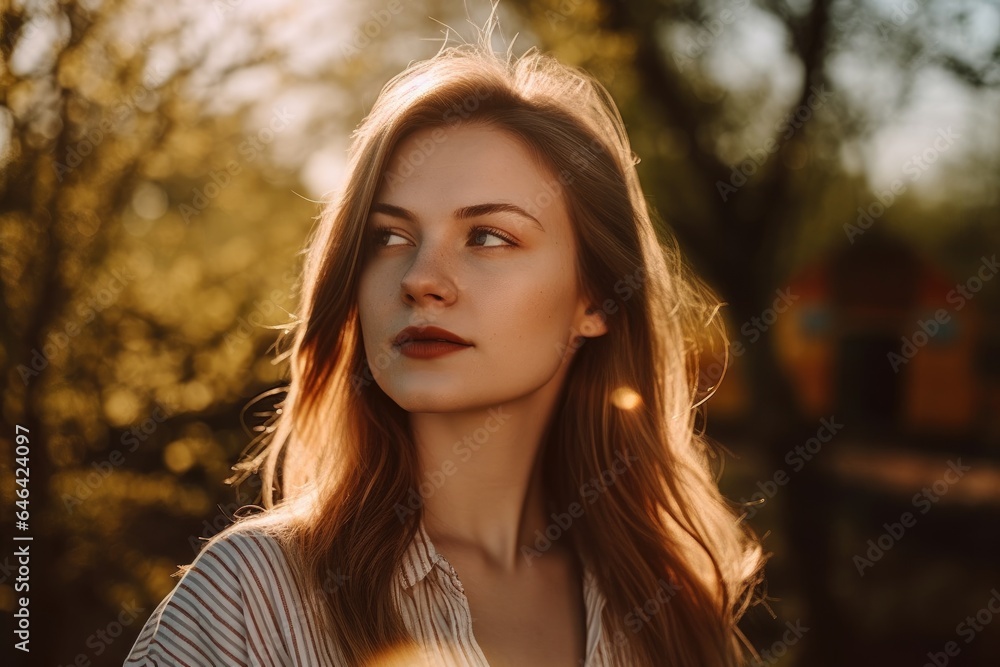 Obraz premium an attractive young woman standing outdoors against a sunny background
