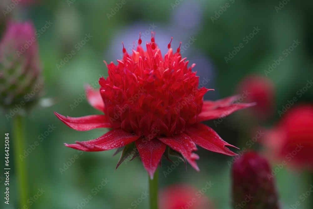 closeup of an unknown red flower in a garden