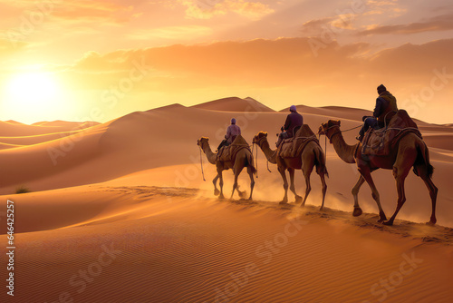 Traveler riding a camel on background