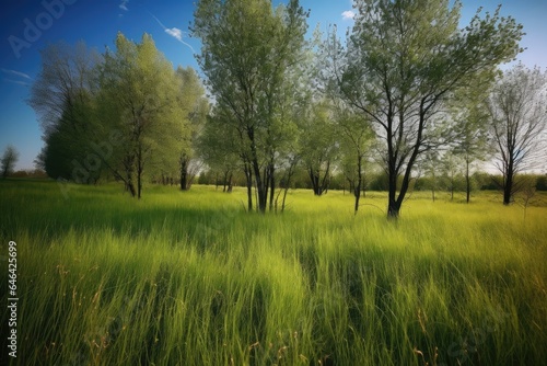 closeup of trees growing on an empty grassy field