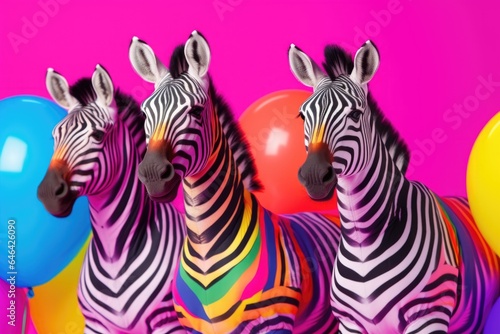 Group of Funny Zebras  Bright Pastel Animal Illustration for Cards and Banners  Birthday Party Invitation