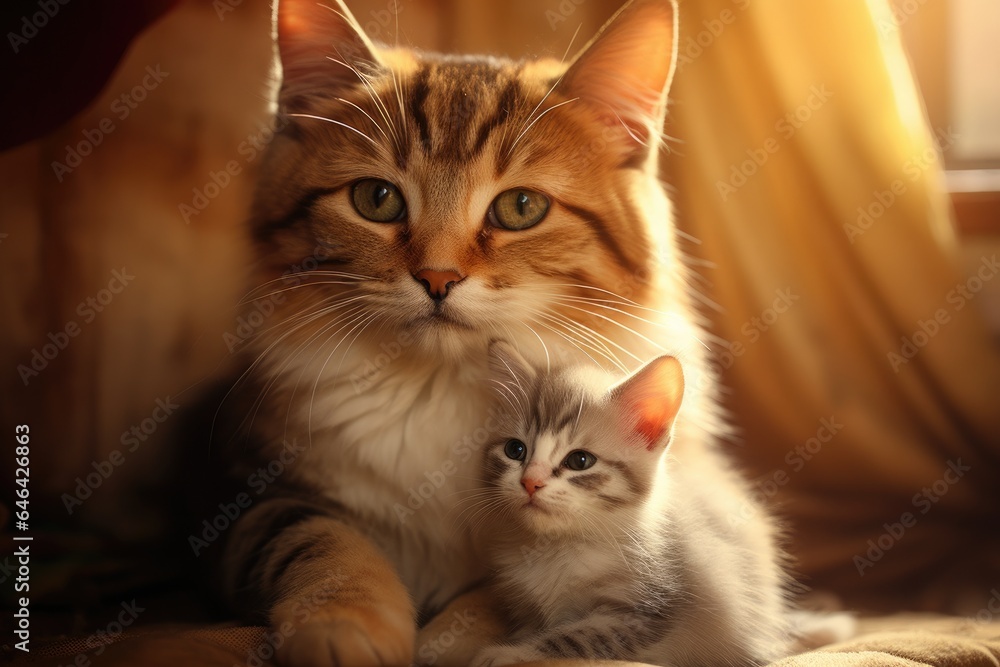 grey and white fluffy cat with a cute kitten inside grey and white fluffy cat with a cute kitten inside