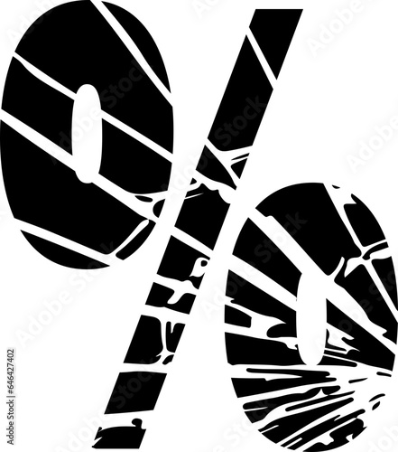 Percent letter symbol with crack texture, distressed alphabet.