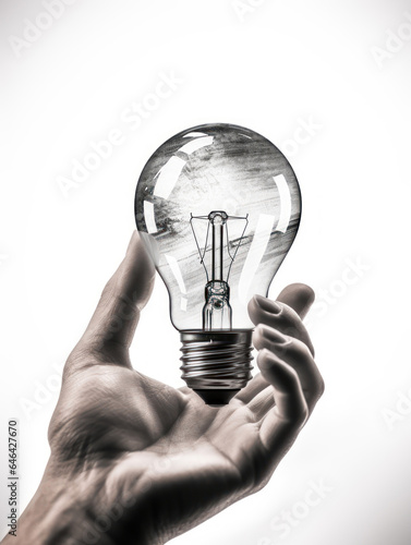 Person holding light bulb in hand over white background