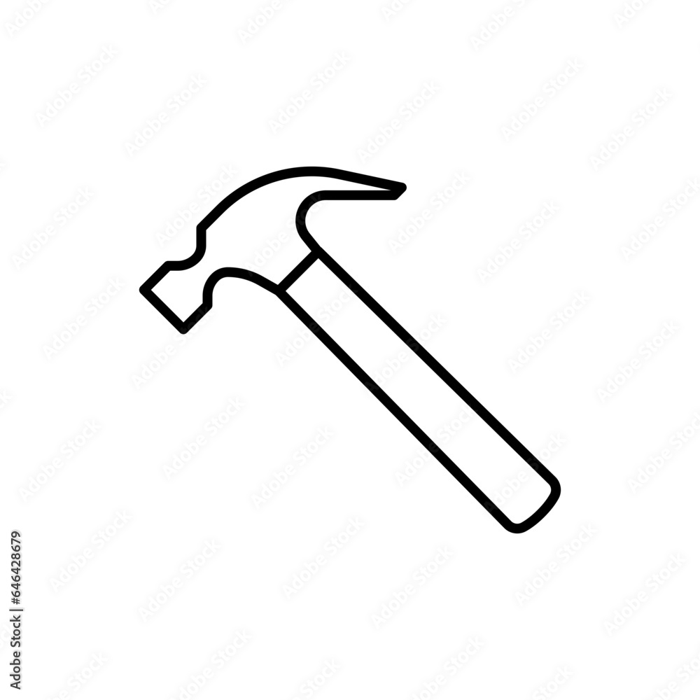 Hammer icon. Simple outline style. Hummer, metal, tool, hit, carpentry, construct, hardware, handyman, development concept. Thin line symbol. Vector isolated on white background. SVG. Hammer icon. Simple outline style. Hummer, metal, tool, hit, carpentry, construct, hardware, handyman, development concept. Thin line symbol. Vector isolated on white background. SVG.