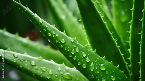 Close-up of a vibrant aloe vera plant with green leaves and gel-filled interior. Well-lit with soft lighting, showcasing its appealing texture and natural beauty. Perfect for skincare, health, and pl