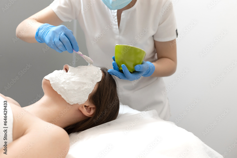 Beautician Applying Alginate Mask On Female Face Beautician Applying Alginate Mask On Female Face