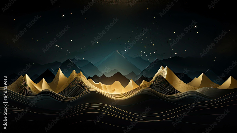 The moon or the sun in in a mountain line art texture with black, gold and white colors. Simplistic background texture or wall art. The moon or the sun in in a mountain line art texture with black, gold and white colors. Simplistic background texture or wall art.