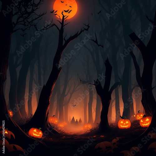 Halloween pumpkins in the forest