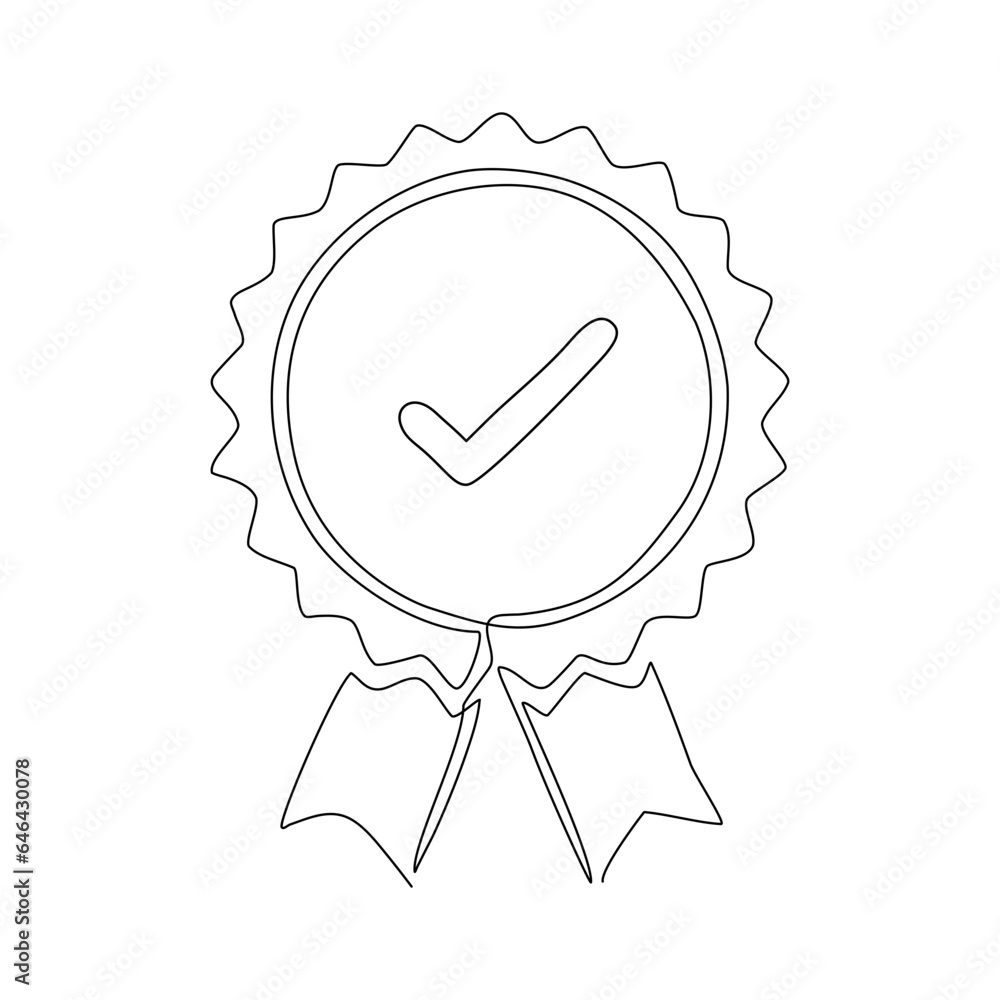 continuous line drawing of award ribbon on white background. continuous line drawing of award ribbon on white background.