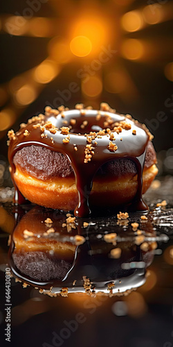 Chocolate dripping donut appetizing mouth watering delicious, AI Generated