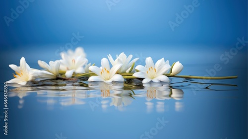 Beautiful flower blooming branch over the water with reflection in a pond, close-up with soft focus, Generative AI illustration © AITTHIPHONG