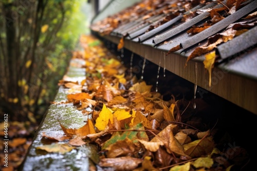 rainwater spilling over leaf-clogged gutter