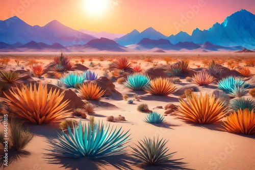 Crystaline Desert Oasis Design an otherworldly desert landscape with towering crystal formations that refract sunlight into a breathtaking array of colors - AI Generative