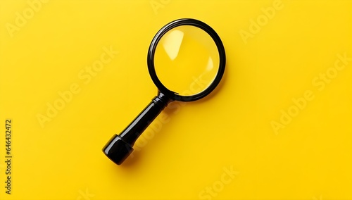 Blank Magnifying Glass with an Empty Center Resting on a Yellow Surface