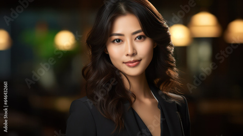 Asian Business woman: Portrait of a Professional in Elegant Black Attire, Radiating Confidence