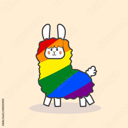 cute funny vector flat cartoon style illustration of the rainbow lama